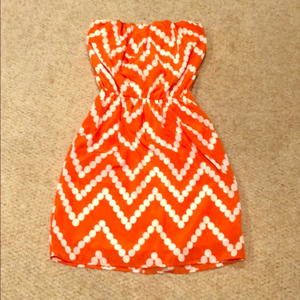 Orange & white polka dot dress. Size small.